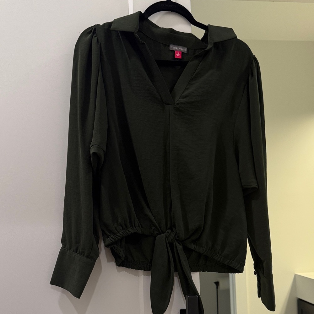 Vince Camuto Deep Green Tie-Front Blouse